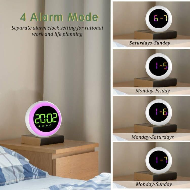 (Ø10cm) Digitaler USB Wecker Dimmbares Nachtlicht mit LED Beleuchtung   Schlummer Funktion - Weiss