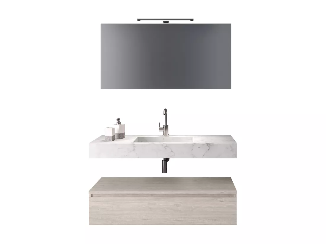 Ensemble de salle de bain 5 pièces ASTRA marbre carrara/sherwood naturel