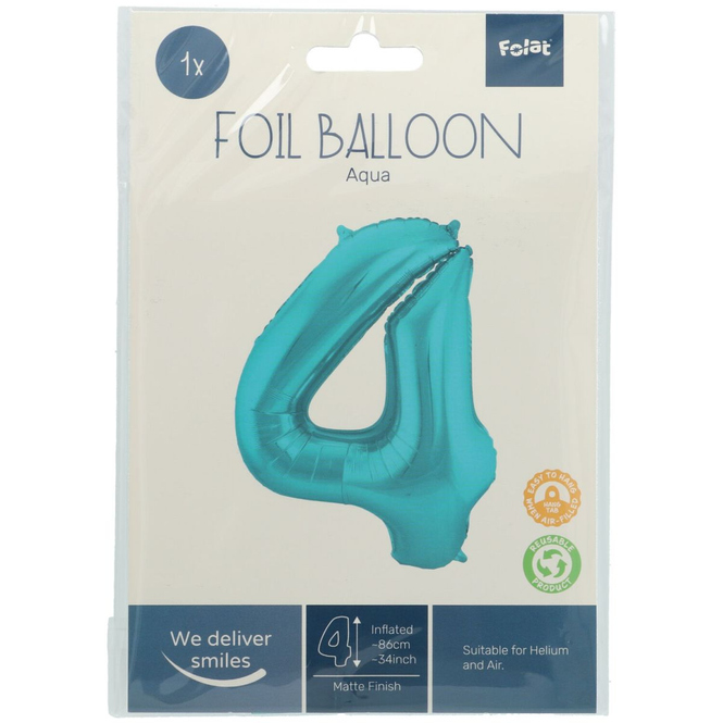 Folienballon - 4 - metall matt pastell aqua blau - ca. 86 cm lang