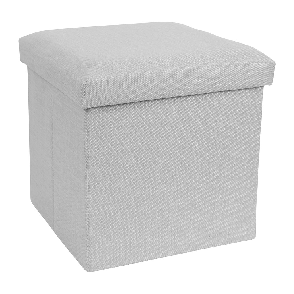 Pouf coffre de rangement polyester gris clair 38x38cm