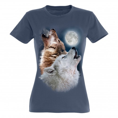Camiseta feminina Ralf Nature, estampa de lobos, azul