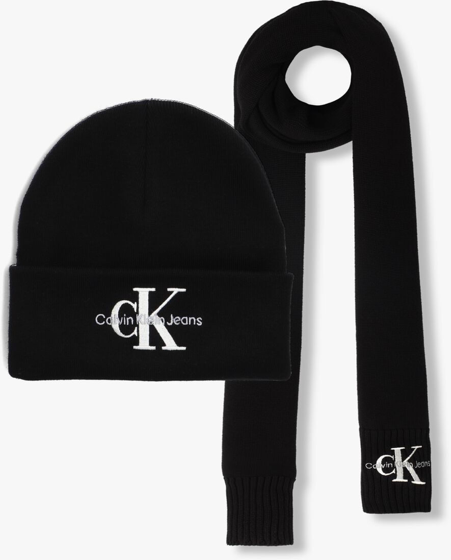 CALVIN KLEIN zwarte calvin klein muts gifting mono beanie/scarf