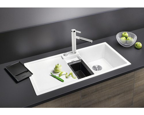 Blanco COLLECTIS 6 S spoelbak, 1000 x 510 mm, zacht wit, 527058, 1 bak, met afdruiprek, bak rechts, met bijzetbak
