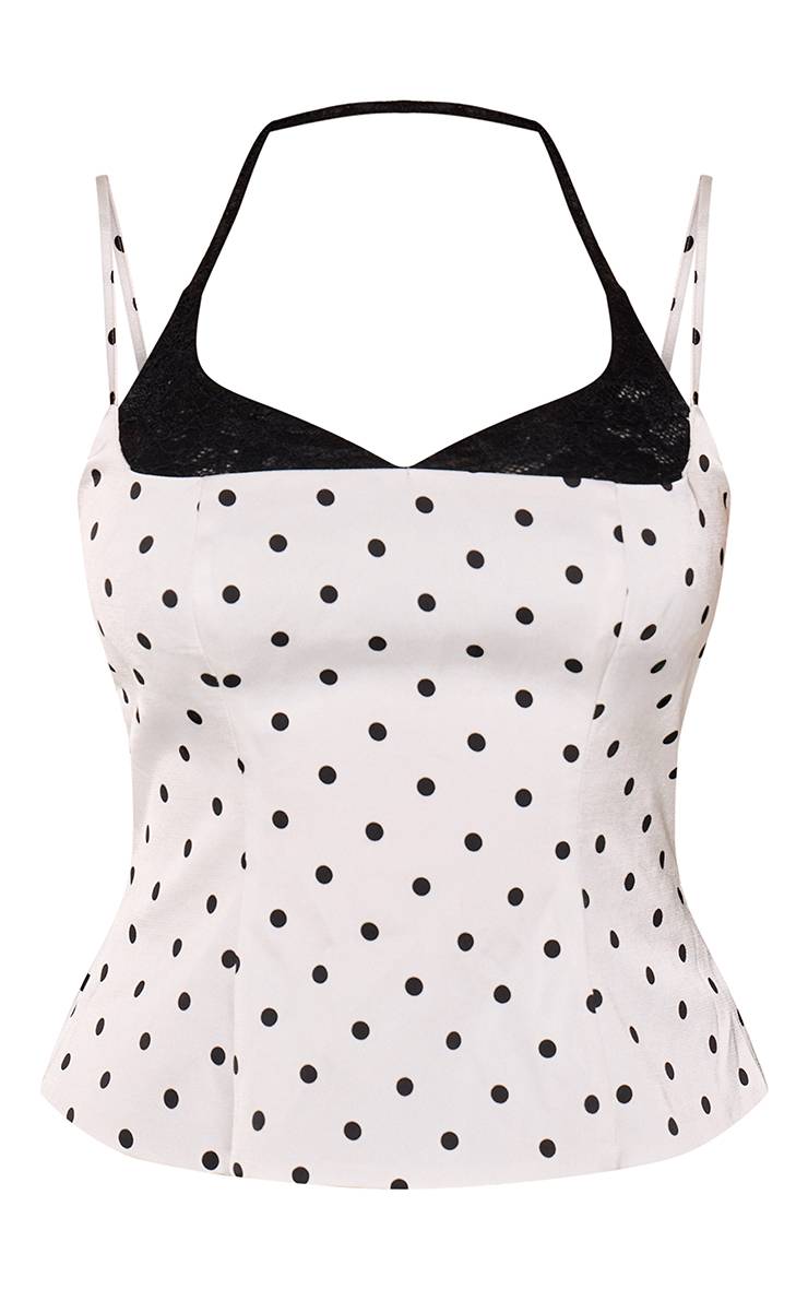 Blanc Top Corset Caraco À Détail Buste En Dentelle À Pois Sculptant