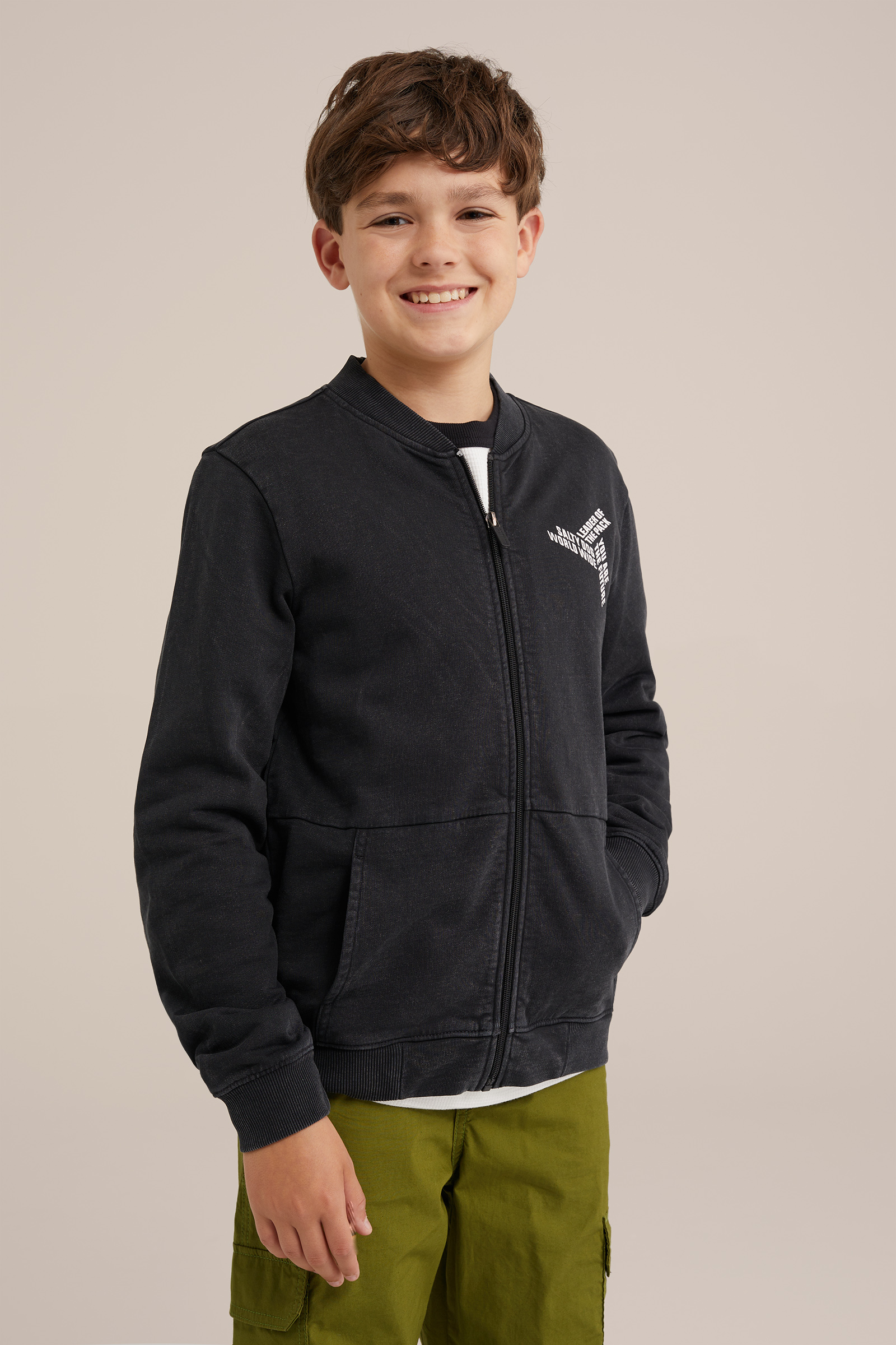 Jongens acid wash vest met opdruk Salty Dog Zwart