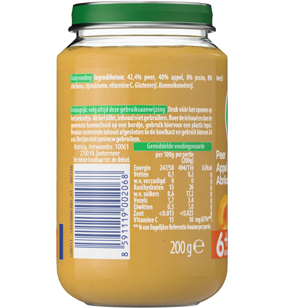 Olvarit Peer appel abrikoos 6M55 (200 gr)