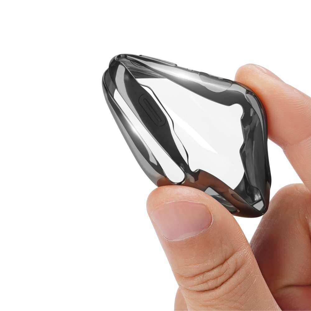 Apple Watch (45mm) Gummi Bumper Hülle mit Galvanisiertem Rahmen   Display Schutzfolie - Schwarz