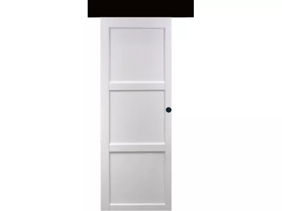 Porte Coulissante Korya Blanc 3 Panneaux H204 X L73 + Rail Alu Bandeau Noir Et 2 Coquilles Noir Gd Menuiseries