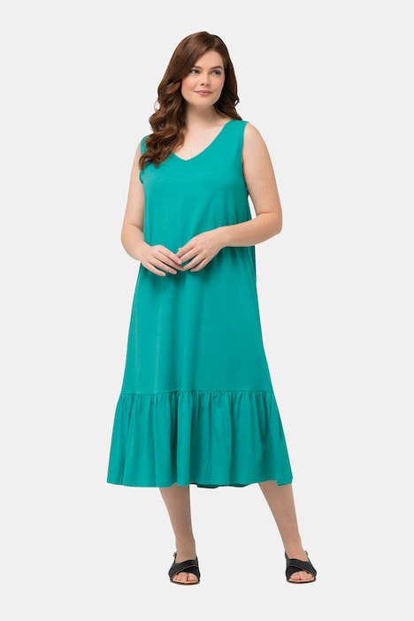 Midikleid, Volant, V-Ausschnitt, ärmellos, Biobaumwolle