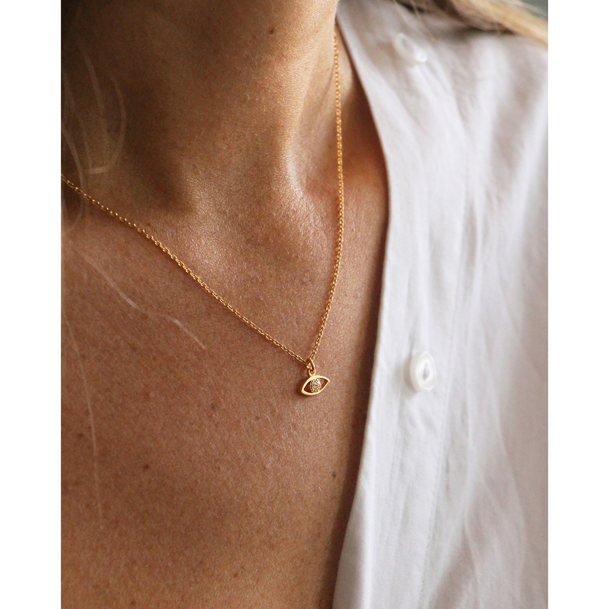 Collier oeil zircons doré à l'or fin 24k LILY