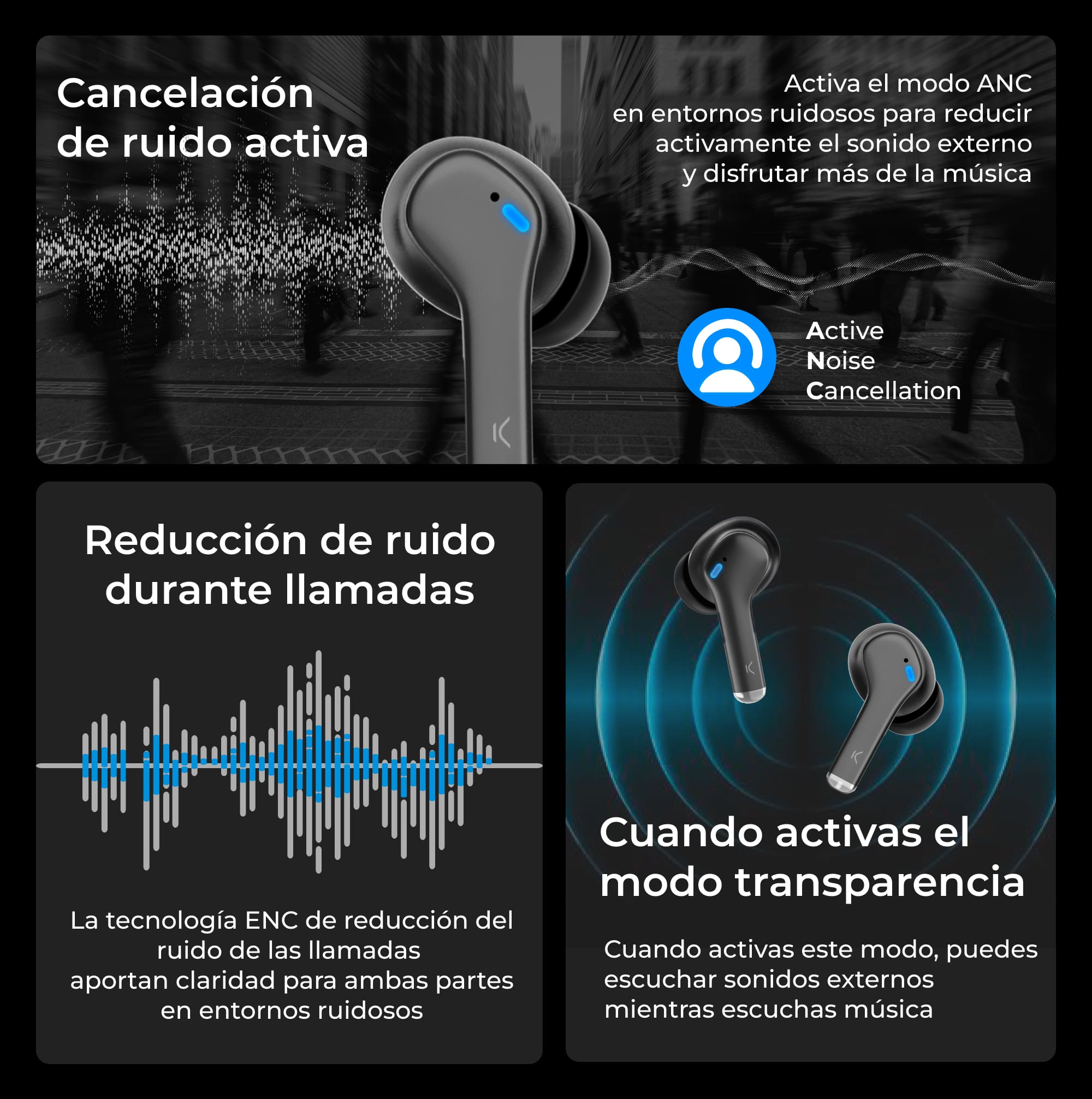 Fones de ouvido sem fio Ksix Noise Cancel 3