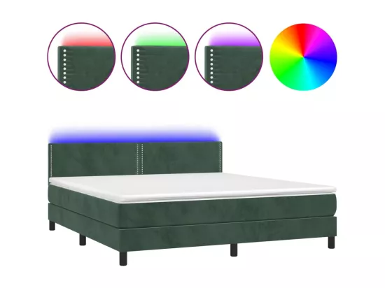 Sommier tapissier matelas et LED Vert foncé 180x200 cm Velours