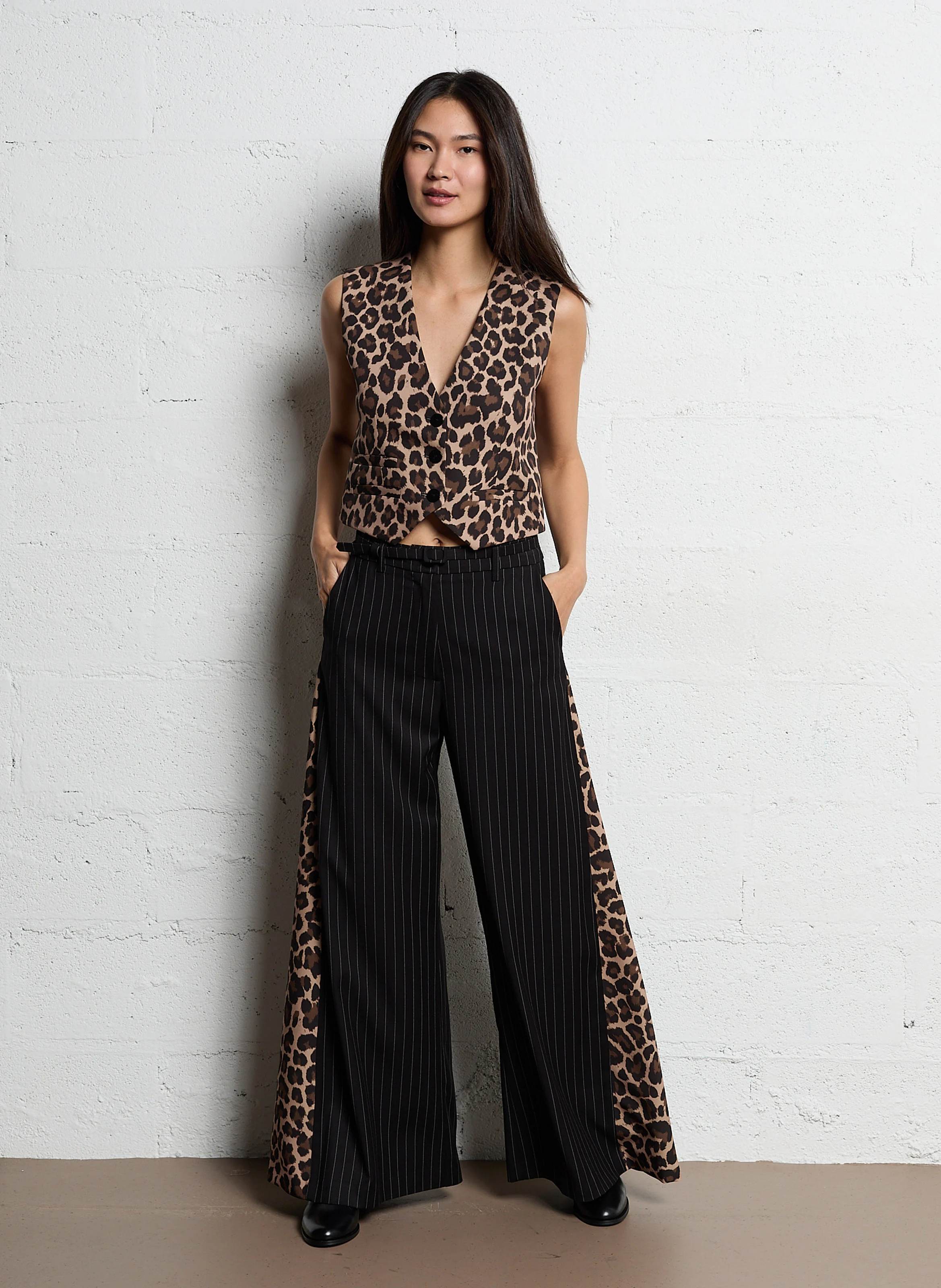 Pantalon palazzo rayé | Noir