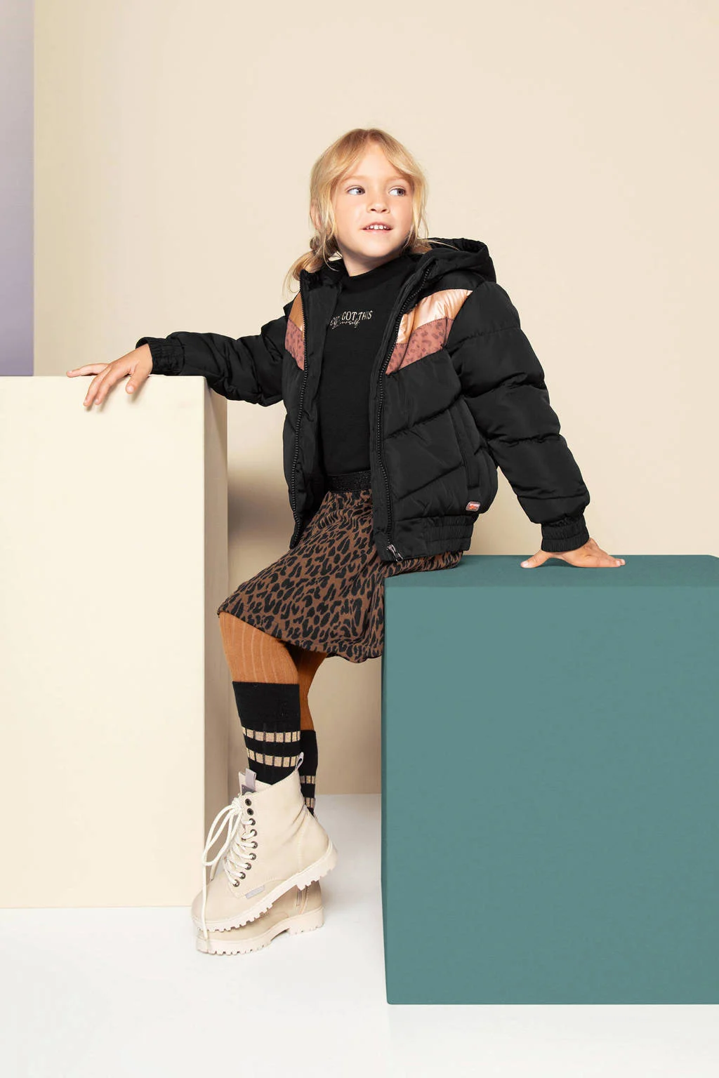 Orange Stars winterjas Nanda met panterprint multi