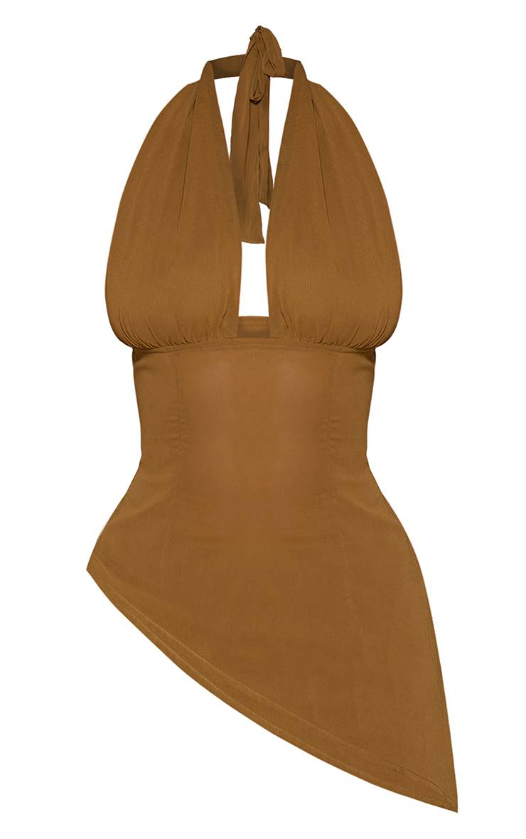Vert Olive Top Asymétrique Shape À Encolure Plongeante Dos Nu