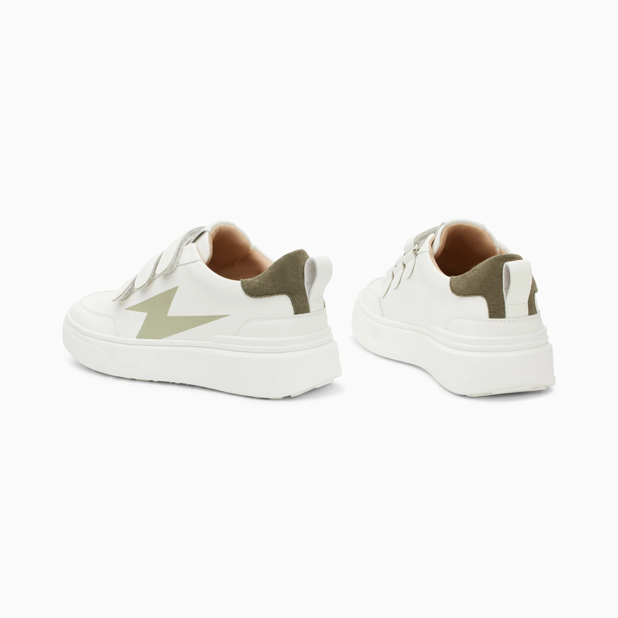 Sneakers-Baskets éclair Lison blanc et kaki à scratchs