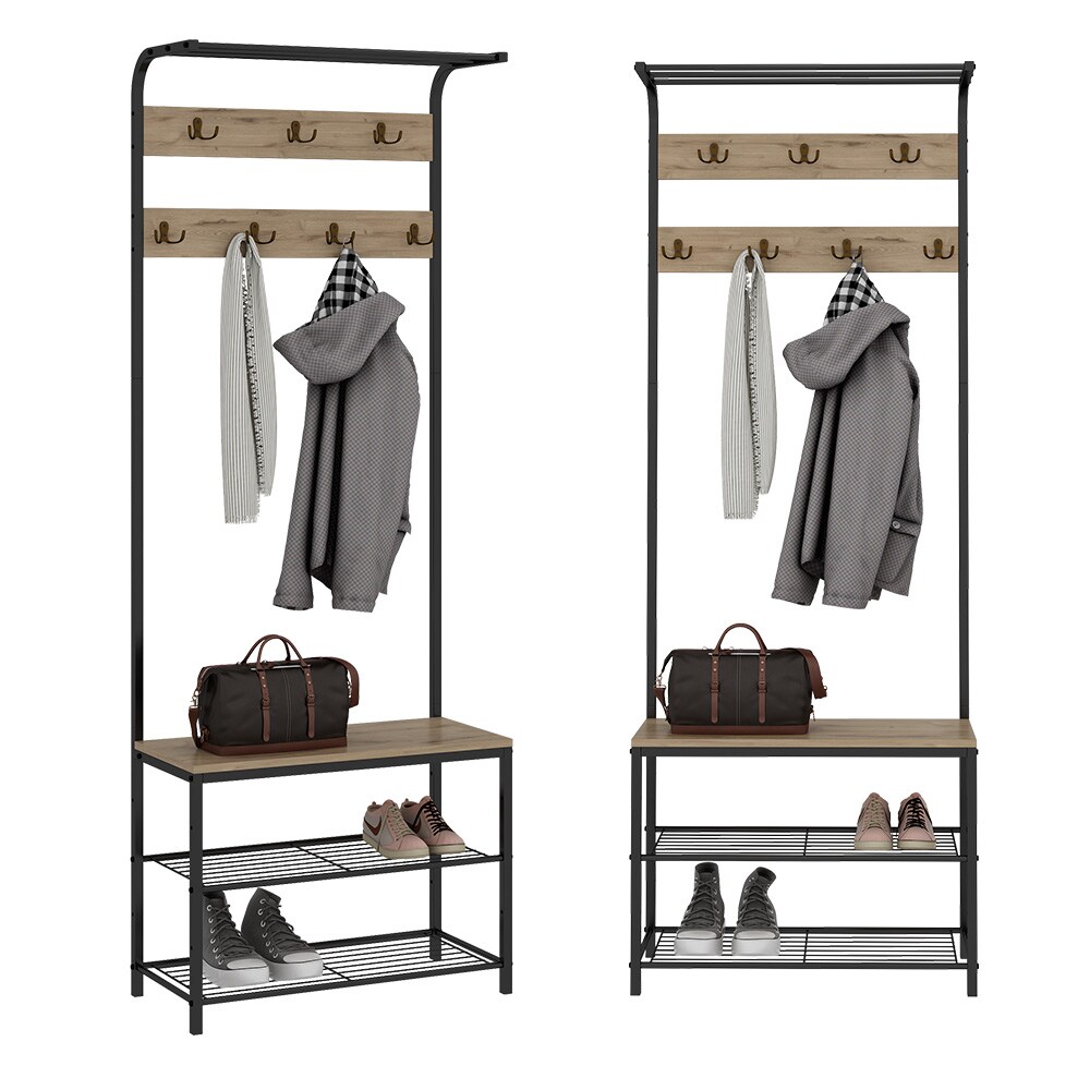 Vicco Garderobe Fyrk, 70 x 190 cm, Eiche Schwarz, Ablage, Bank & Schuhregal, Industrial