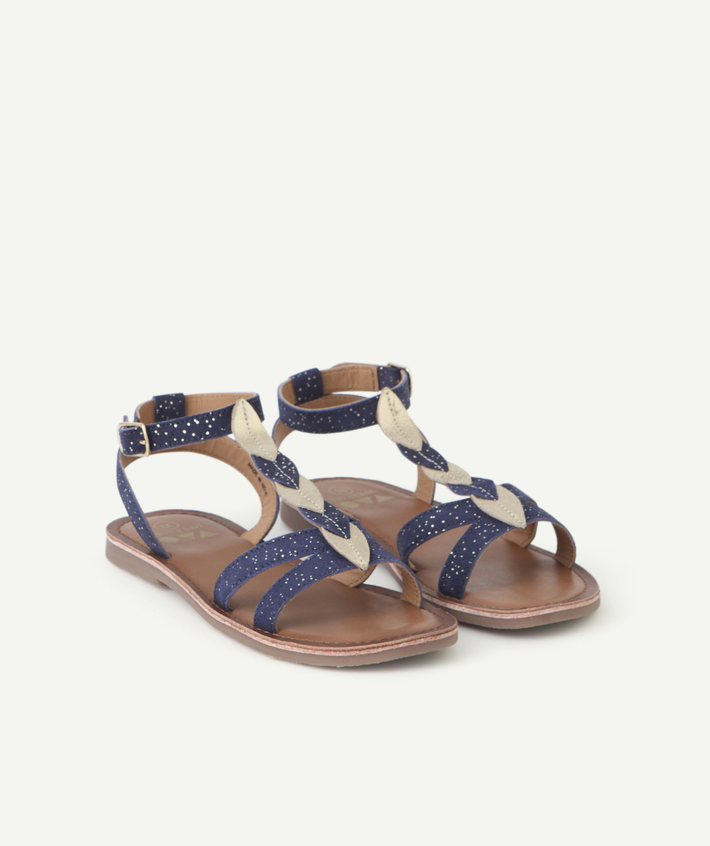 sandales fille en cuir marron et bleu marine