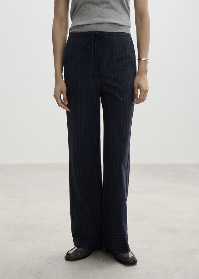 MANGO Chalk-stripe straight trousers Navy