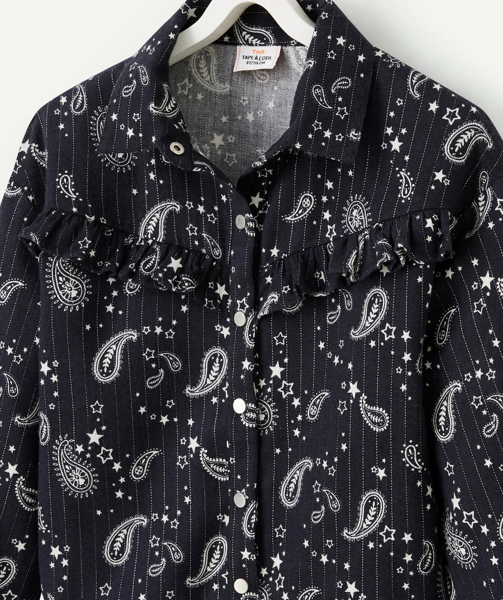 CHEMISE NOIR FILLE IMPRIMÉE CACHEMIRE BLANC AVEC LISERÉS