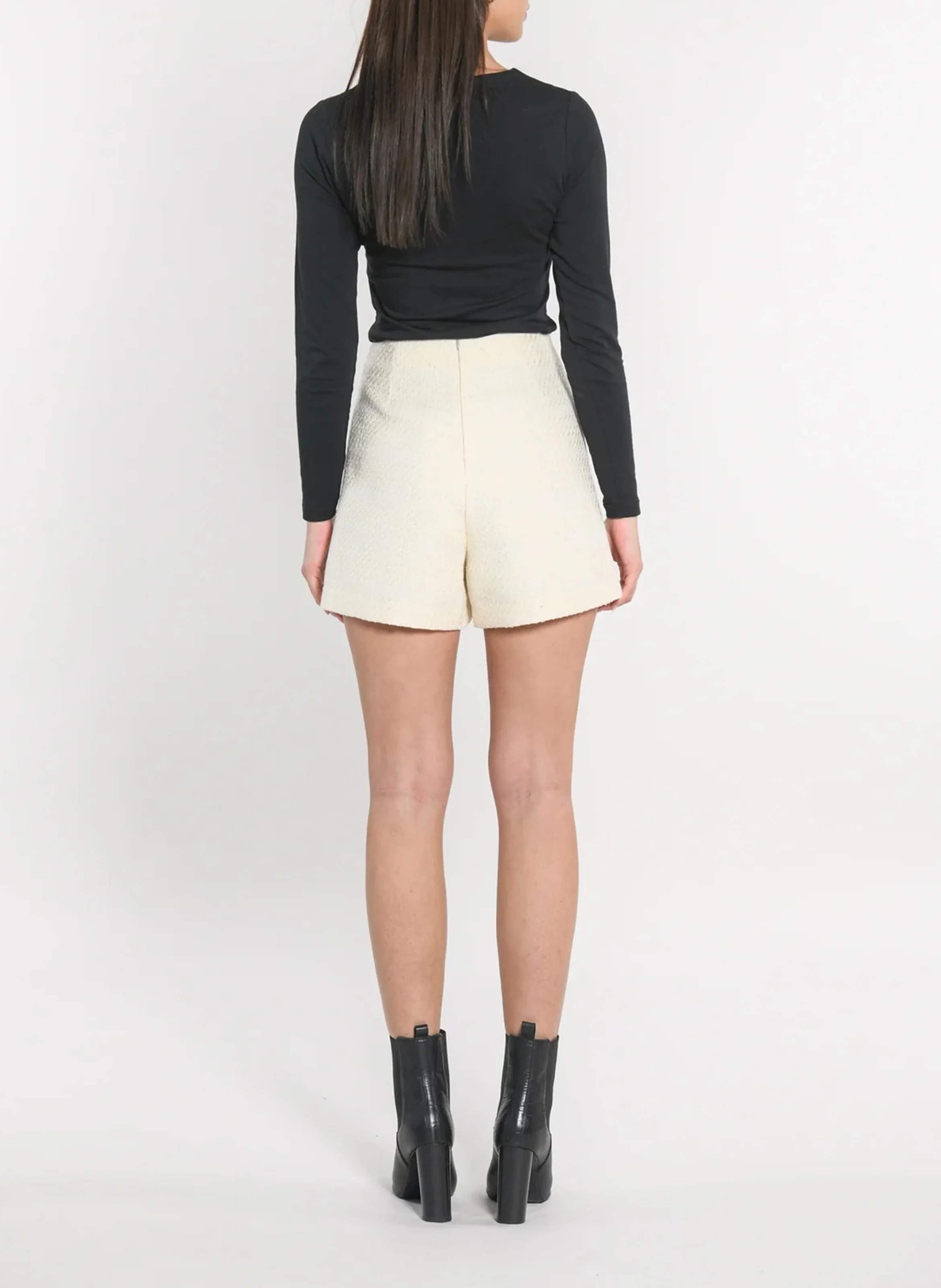 HALLY - Short texturé taille haute | Blanc