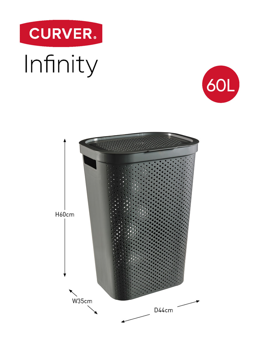 Curver Infinity Recycled Wasmand + deksel 60L - 2 stuks - Grijs