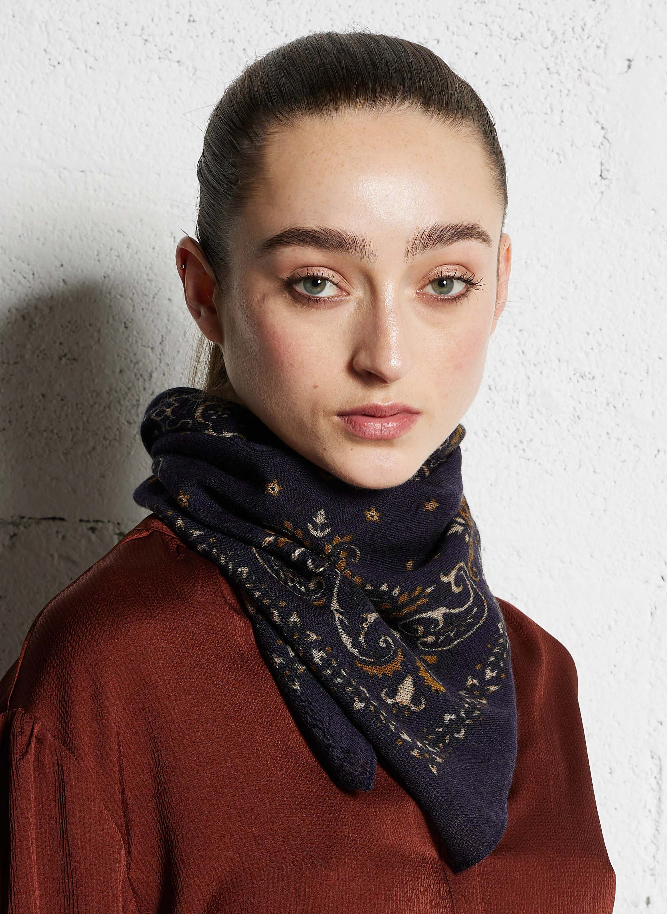 Foulard imprimé en laine | Bleu