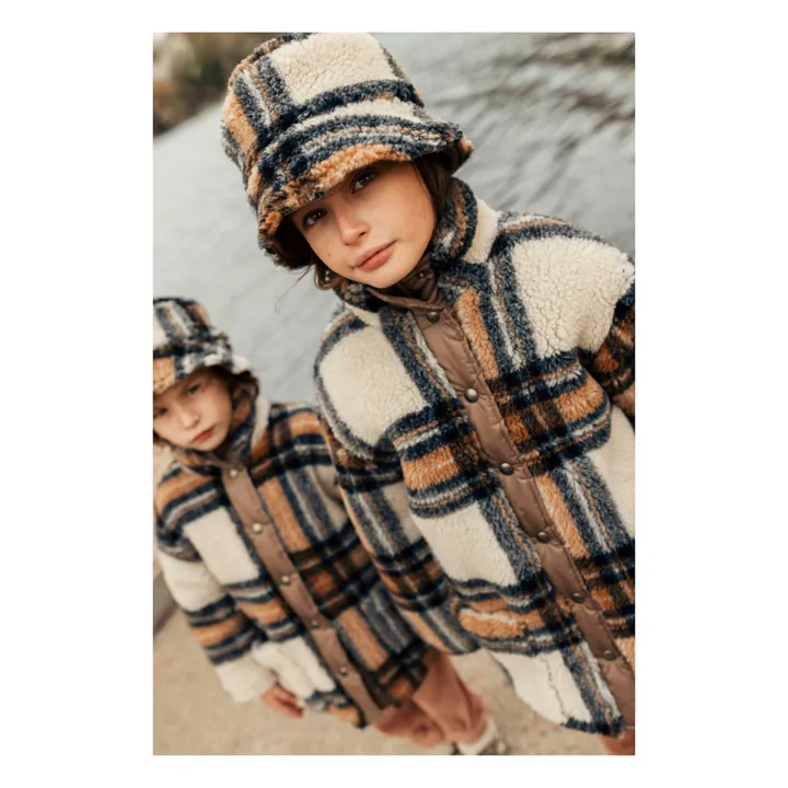 Búho Manteau Façon Fourrure à Carreaux | Ecru
