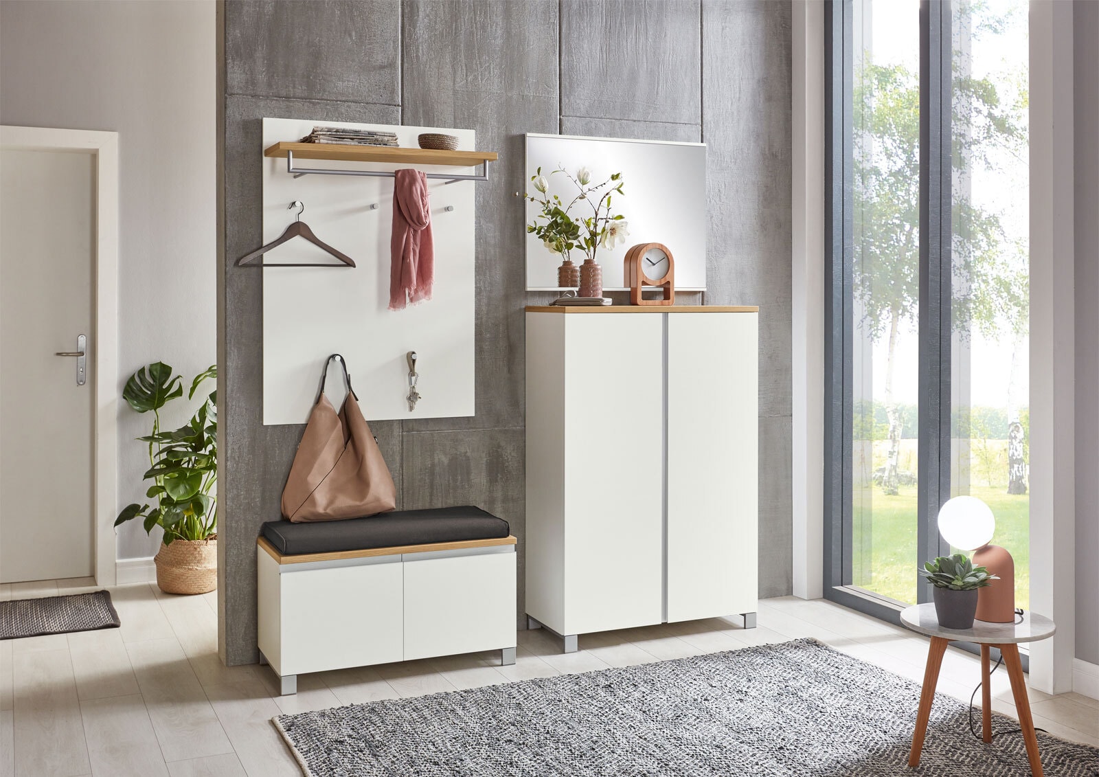 VOSS Garderobenbank SALEA 84 x 45 cm Lack weiß/Balkeneiche