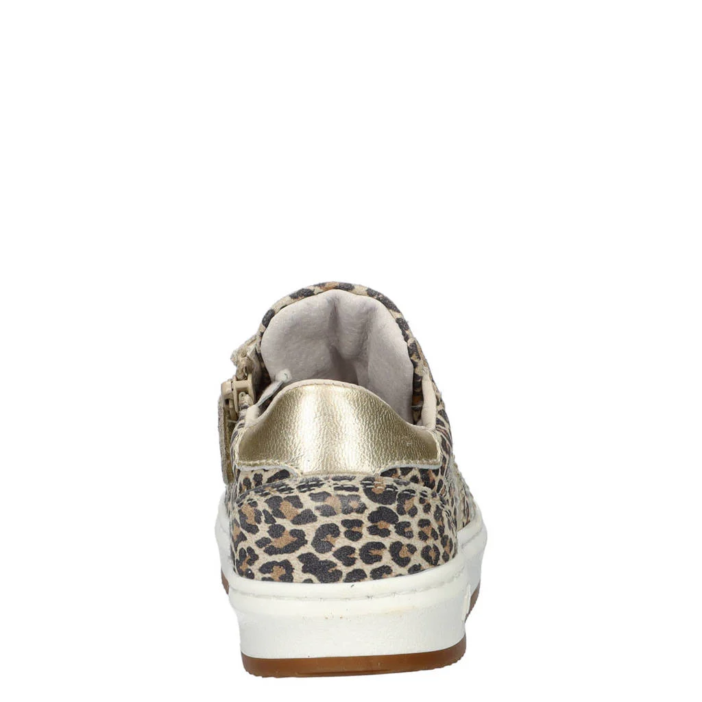 Nelson Kids suède sneakers met panterprint beige/zwart