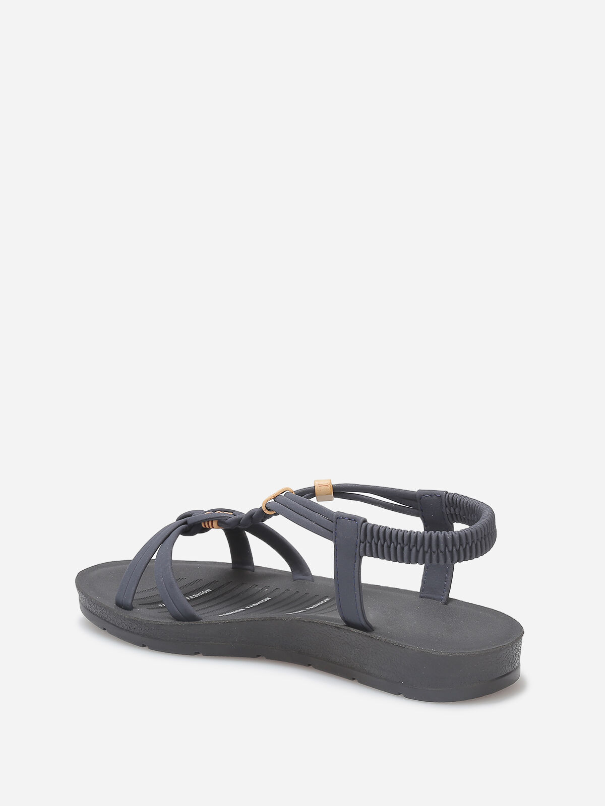 Sandales à brides tressées et perles bois- Bleu foncé