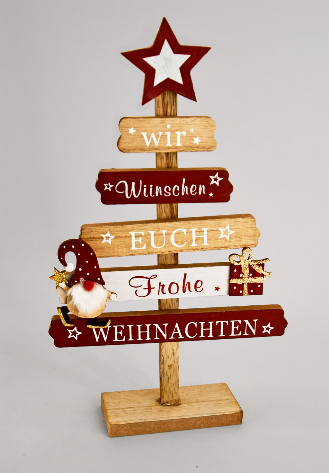 Weihnachten Deko Objekt Tannenbaum mit Schriftzug braun naturfarbig 19,5x5cm 33cm Holz