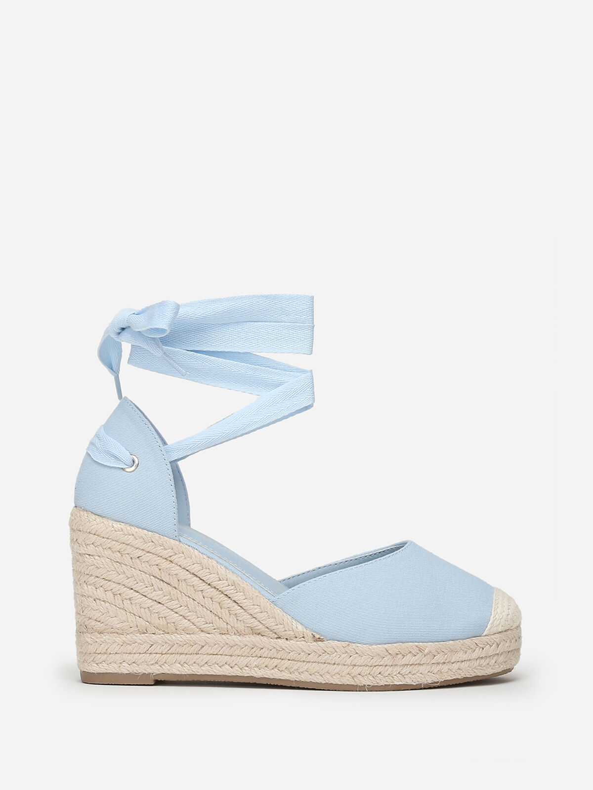 Espadrilles compensées avec ruban à nouer- Bleu
