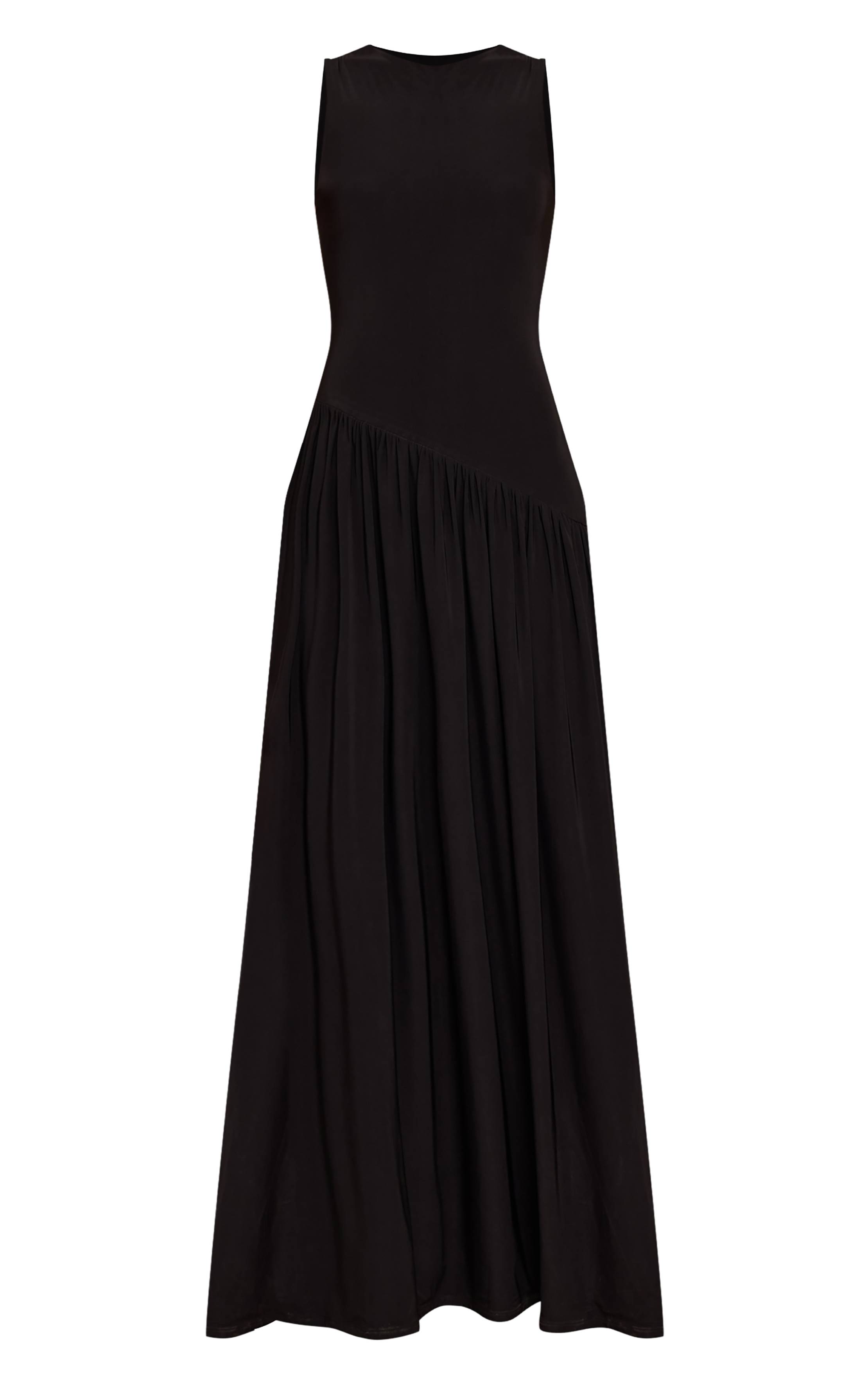 Noir Robe Maxi Asymétrique Double Couche Toucher Doux Tall
