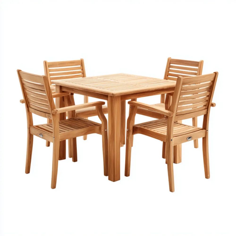 Garten Essgruppe Teakholz 4-Sitzer Quadratisch 90x90x75 cm - Naturfarbe - Klassisches Design