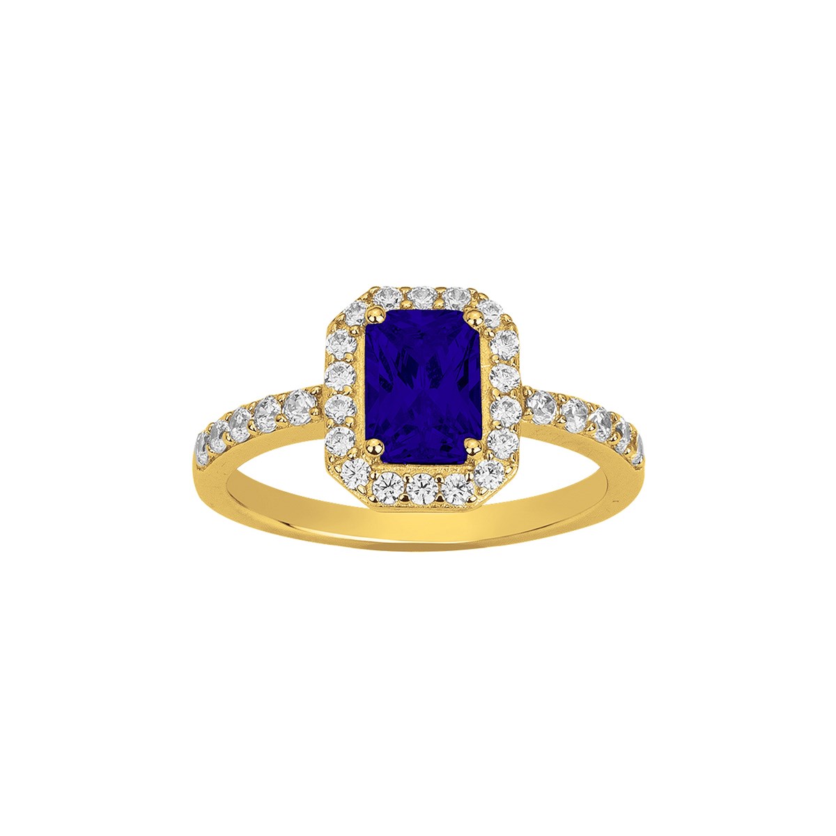 Bague en Plaqué Or avec spinelle bleu saphir