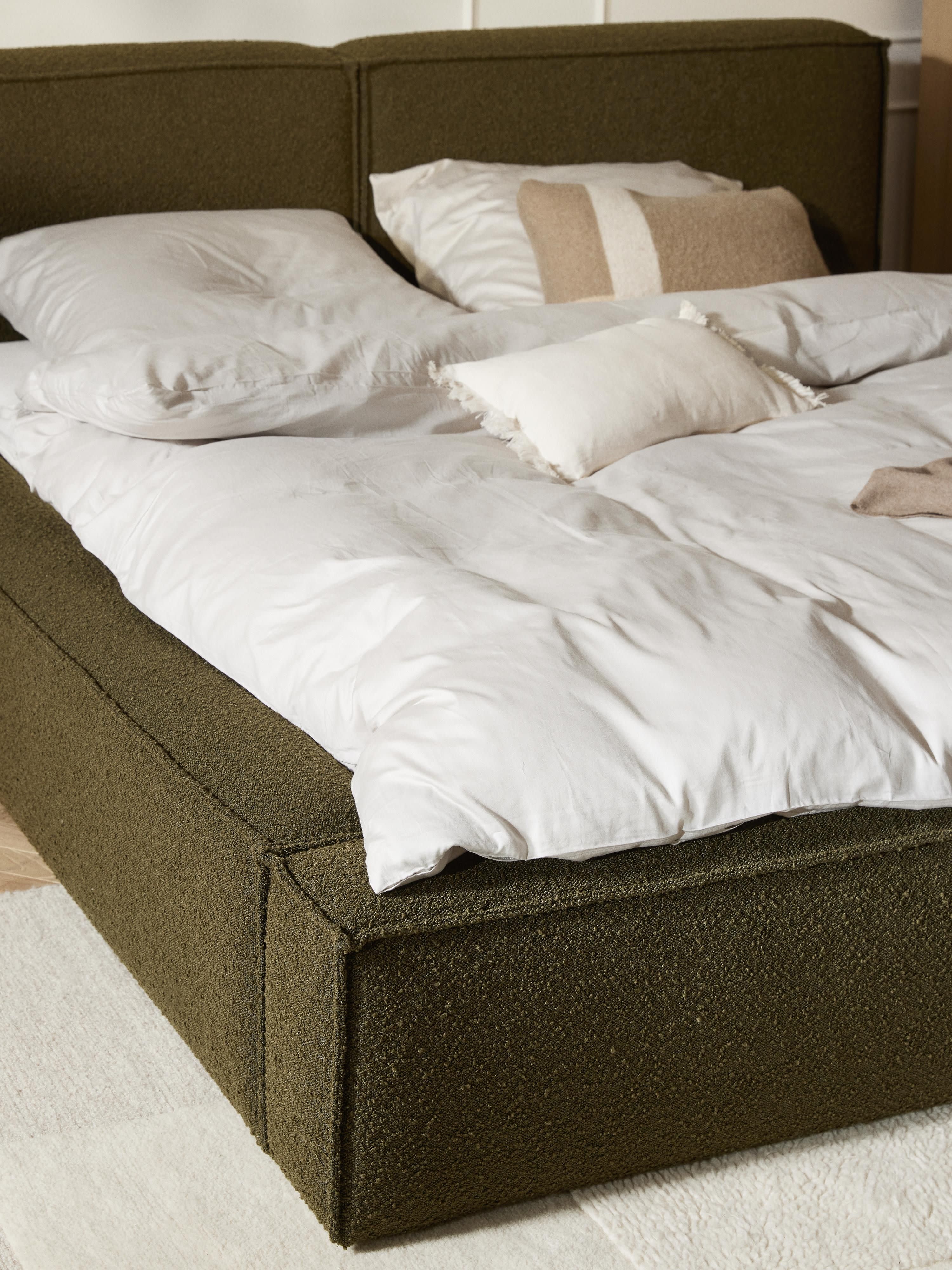 Bouclé gestoffeerd bed Lennon met opbergruimte
