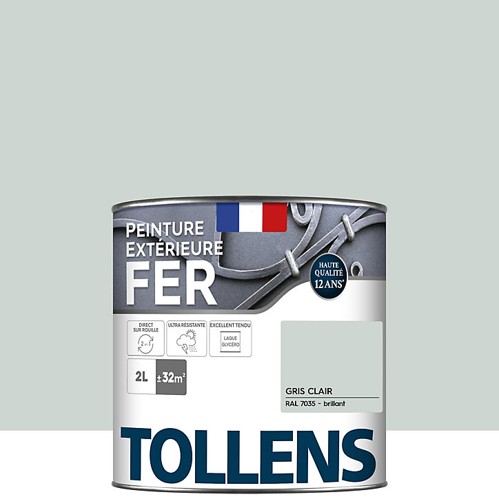 Peinture extérieure fer Tollens brillant gris clair 2L