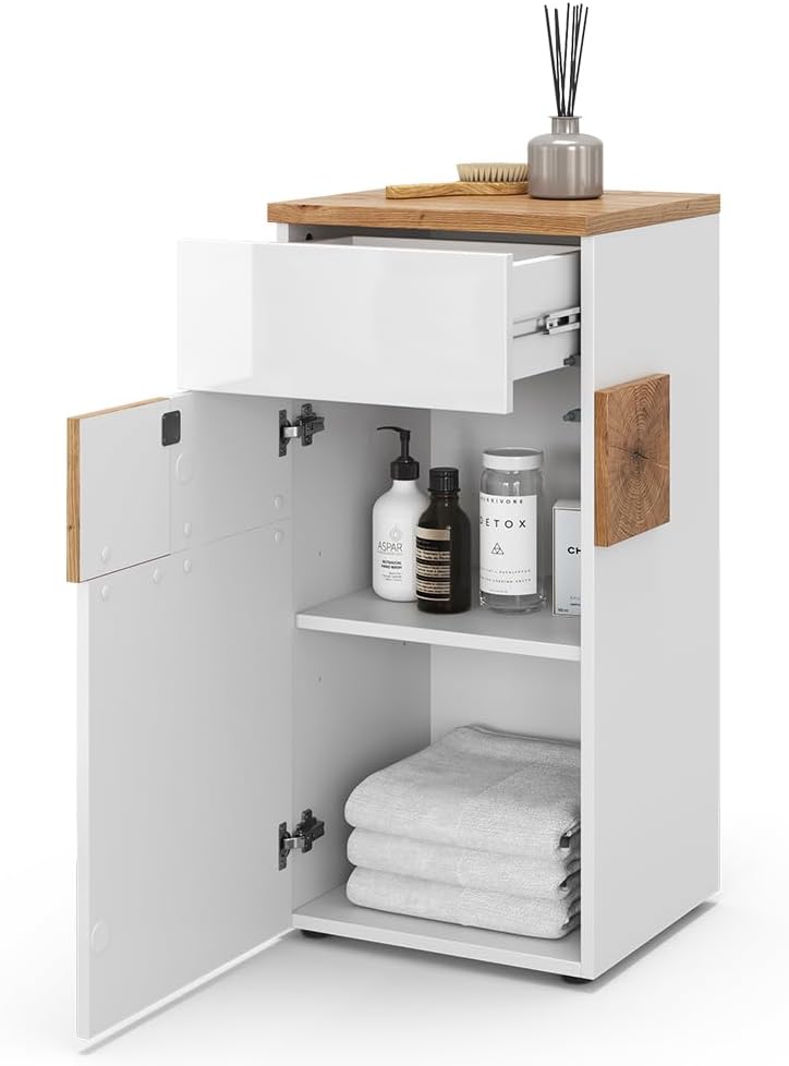Vicco Midischrank Weiß Eden 40x84x37 cm - Die Badezimmermöbel, Viel Stauraum für Badutensilien