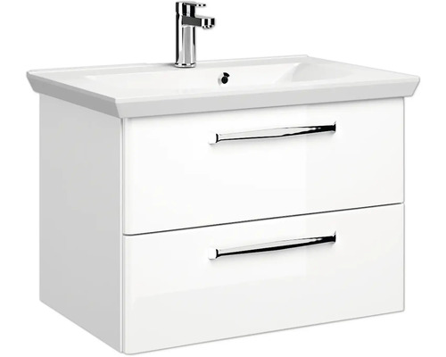 Pelipal Kumba badkamermeubelset (B x H x D 110 x 200 x 51 cm), witte glanzende fronten, 5-delige set inclusief witte mineraalstenen wastafel, badmeubel en wandkast (artikelnr. 99.770225094)