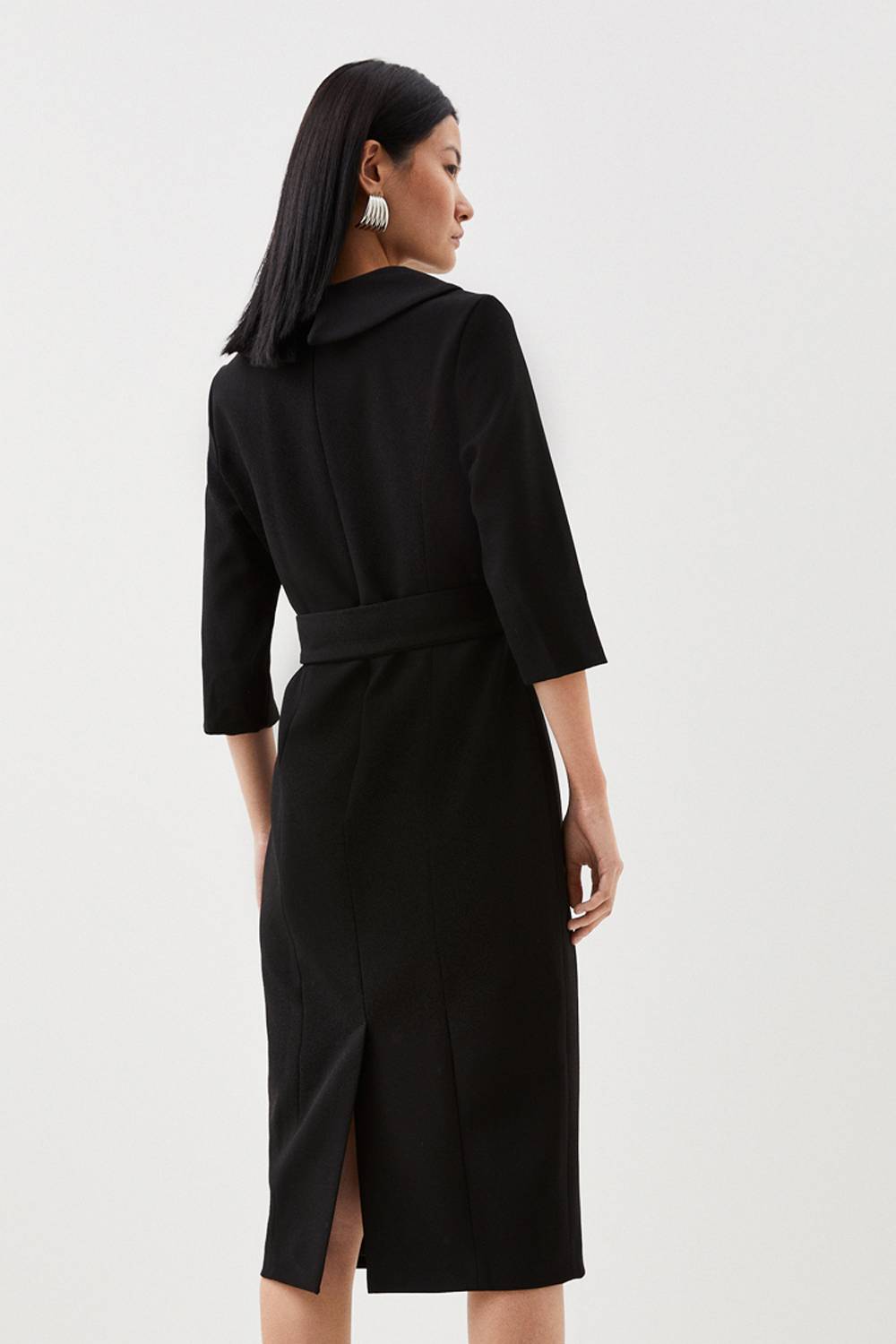 KarenMillen Petite Robe Midi Crêpe Structurée sur Mesure à Col Roulé et Coupe Évasée