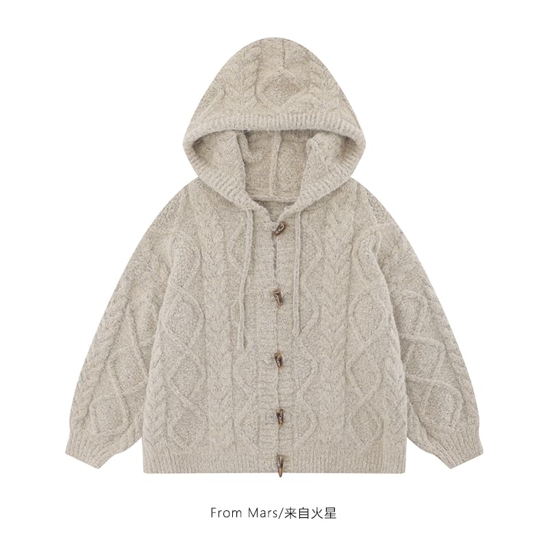 CHIC ERRO - Effen kabelgebreid vest met capuchon en koordsluiting