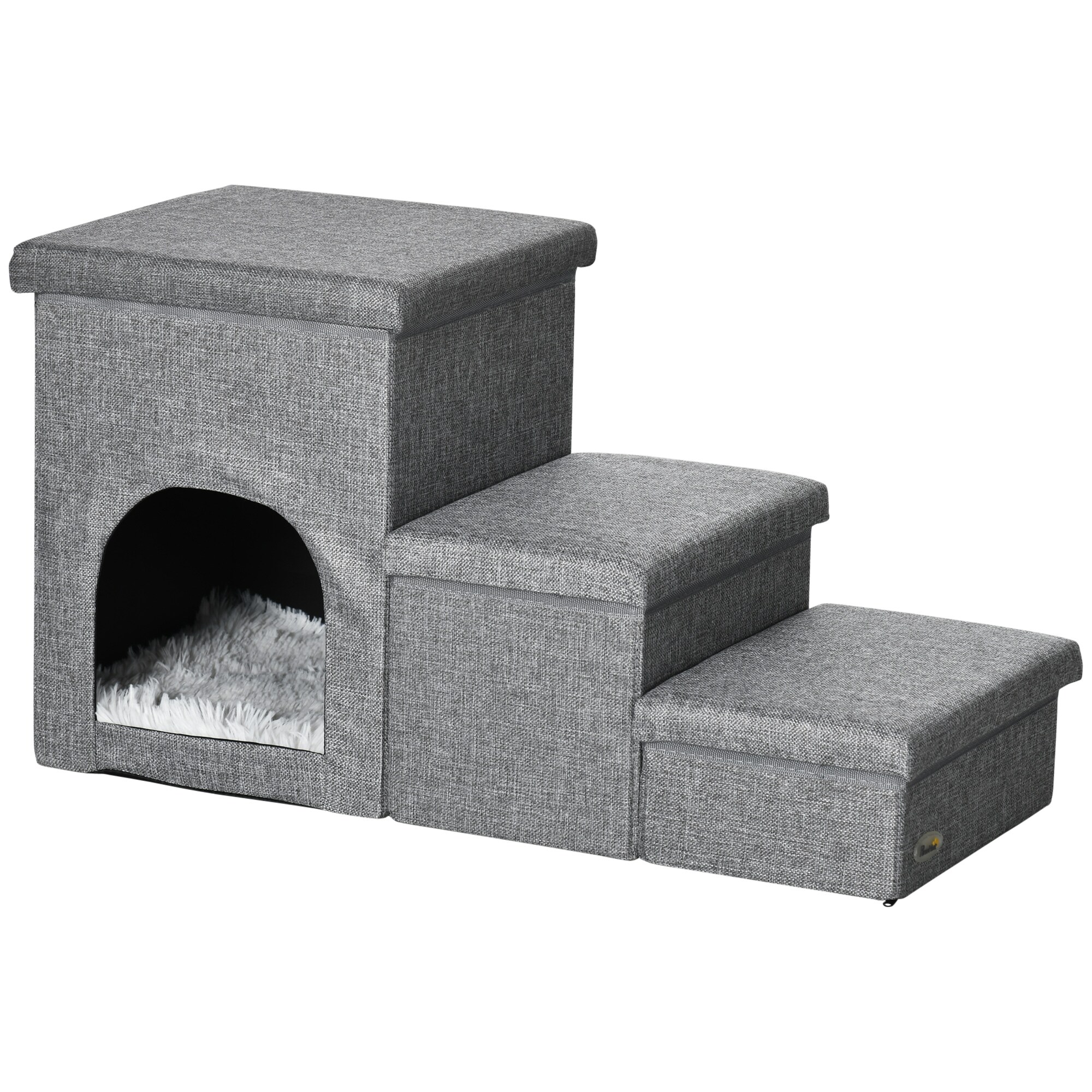 PawHut Hundetreppe mit einem Plüschkissen grau 73,5L x 33B x 40,5H cm