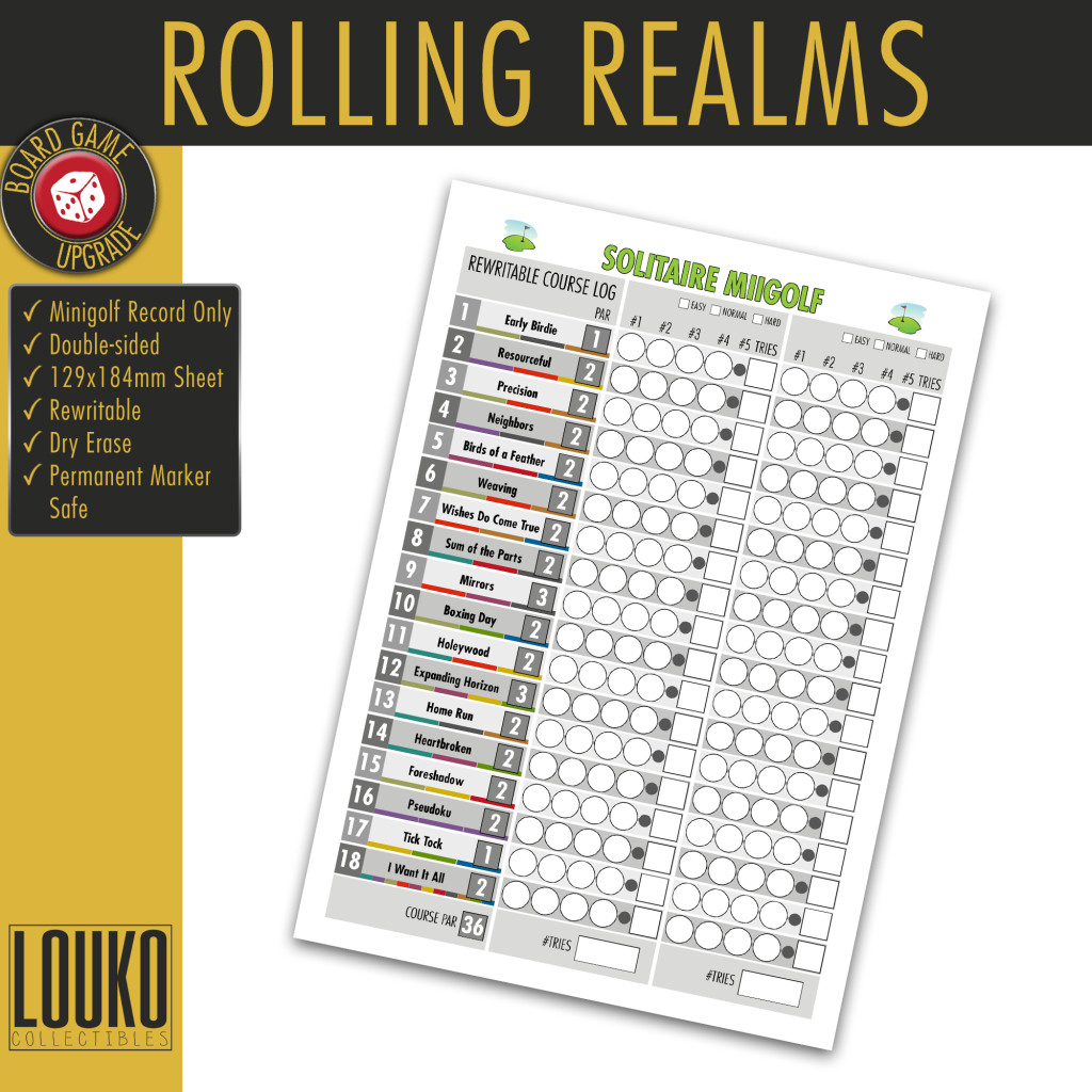 Feuilles réinscriptibles pour Rolling Realms Solitaire Minigolf