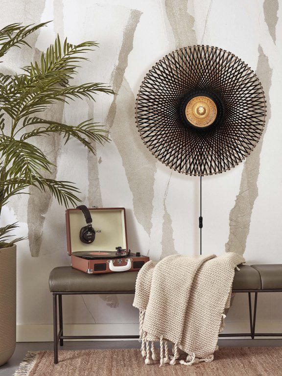 Good&Mojo Kalimantan wandlamp large Ø87 zwart/naturel