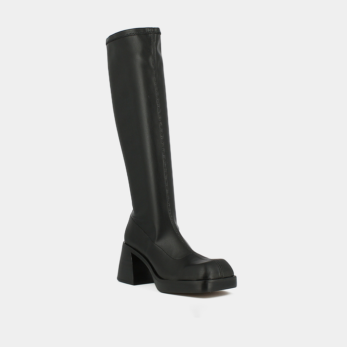 Bottes hautes à bouts carrés  en synthétique noir