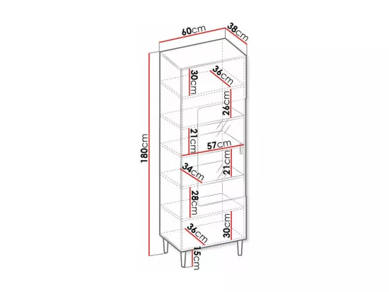 Étagère Comfivo Mavmono 107, Fermé|Avec des portes, Stratifié|Verre|MDF, 180x60x40cm