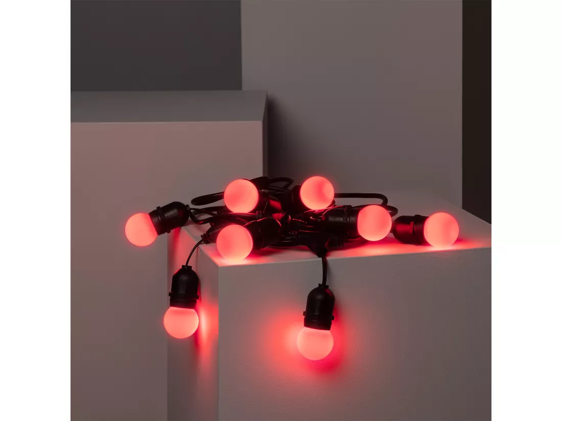 Kit Guirlande Waterproof 5.5m Noire + 8 Ampoules LED E27 G45 3W de Couleurs Rouge