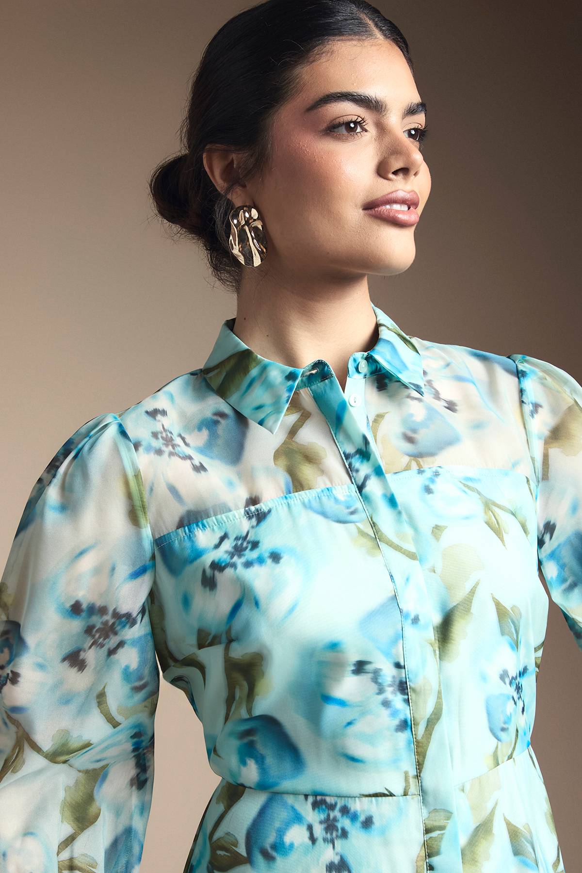 Wallis Robe midi à boutons en organza fleuri