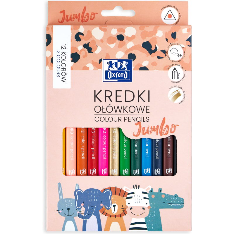 Etui Oxford Kids Jumbon 12 Crayons Couleur